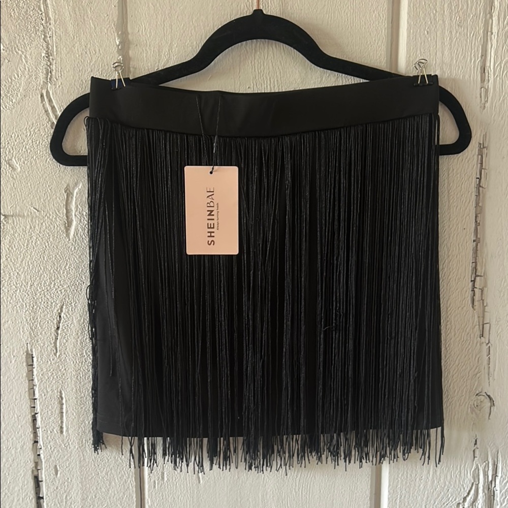 SHEIN Black Mini Fringe Pencil Skirt for Cocktail Nights